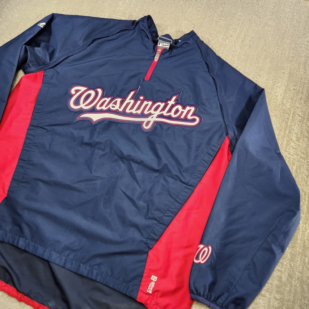 Washington Nationals Coachs Jacket Men Large Majestic Coolbase Zip‎ Off Pullover